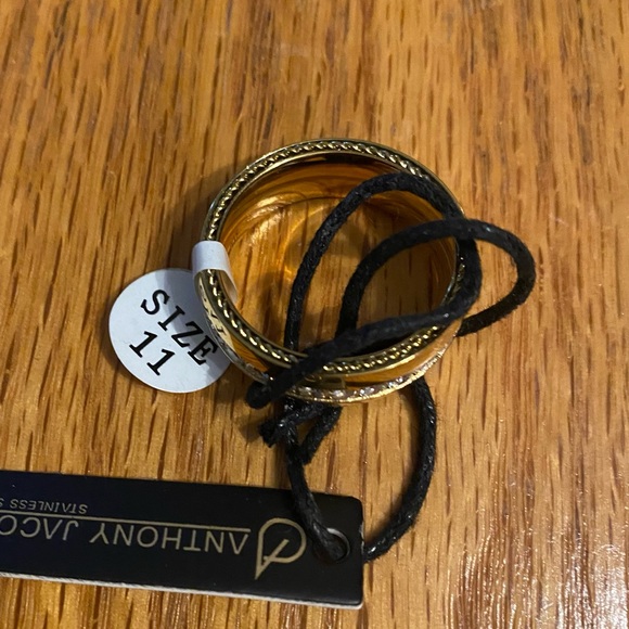 Anthony Jacobs Men's 18K Goldplated Stainless Steel Simulated Diamond Inlay Ring - Picture 3 of 5